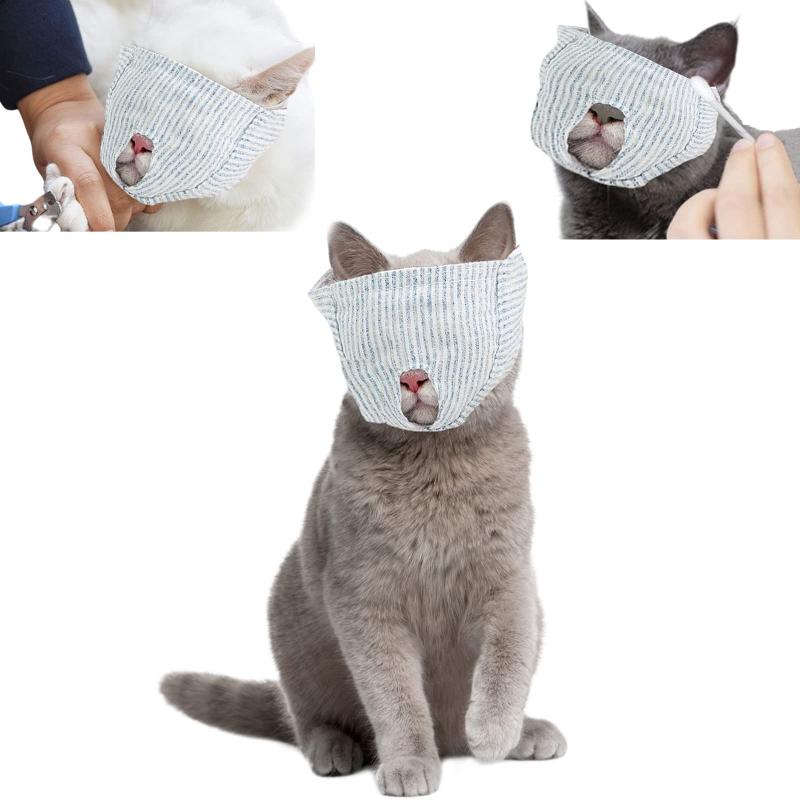 サムコス 猫用 目隠し マスク 保護マスク 猫のマズル 爪切り補助用 マスク ペット 口輪 猫 マスク やわらか生地 通気性 耳掃除 猫入浴 噛みつき防止 拾い食い防止 暴れる猫ちゃん用