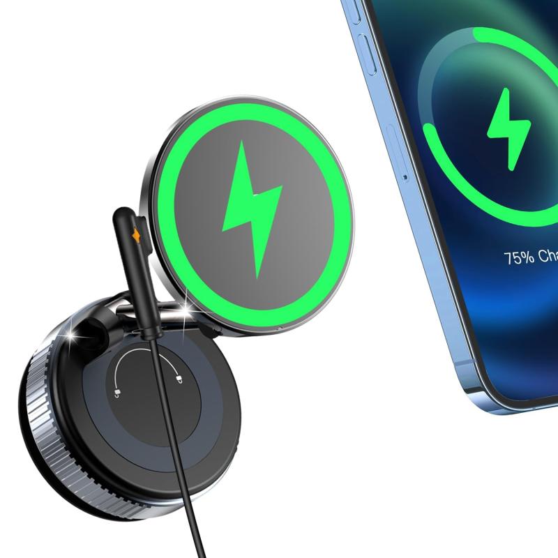 ALAFLY 車載スマホホルダー 車 ワイヤレス充電 [15w 急速充電+超強磁力] N54 Mag-safe 車載充電器 ブラケット 折りたたみ式 [360°回転な+多角度自由調節] 取付簡単 片手操作 iPhone 17 16 15 14 13 12