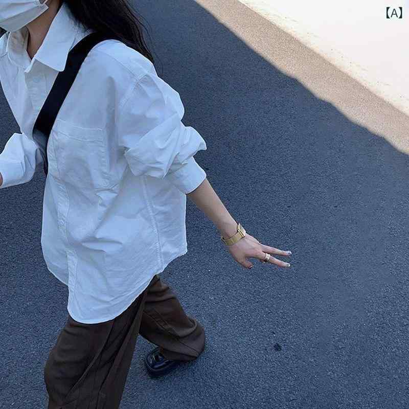 GRATIQUE MIEIのシャツ レディース 春秋 白 長袖 トップス ブラウス インナー 重ね着 襟付き ビスコース テンセル 綿 コットン 無地 カジュアル ベーシック シンプル ゆったり 普段使い 通勤 オフィス 通学 リクルート 就活 ビジネス 綺麗め｜アングル2