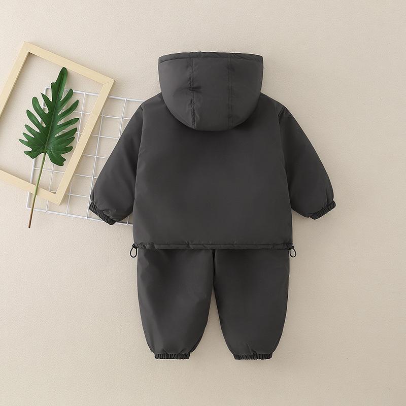 キッズ 中綿ジャケット アウター 男の子 女の子 子供服 セットアップ 長袖 上下セット ズボン パンツ カジュアル フード付き 防寒 厚手 暖かい 秋 冬 通学 通園 お出かけ 10代 20代 ベージュ