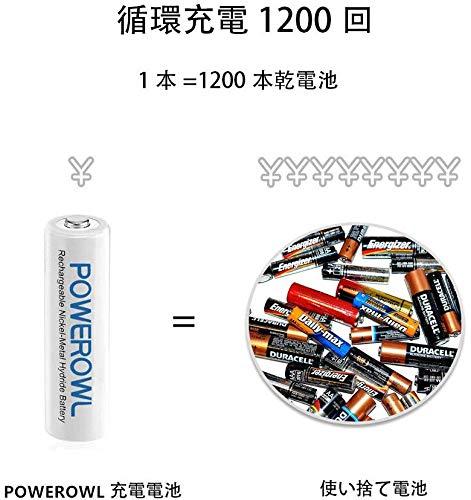 POWEROWL 充電式 単4電池 プロ 8スロット充電器付き 高容量 1100mAh プレミアム 単4ニッケル水素 電池 - 3