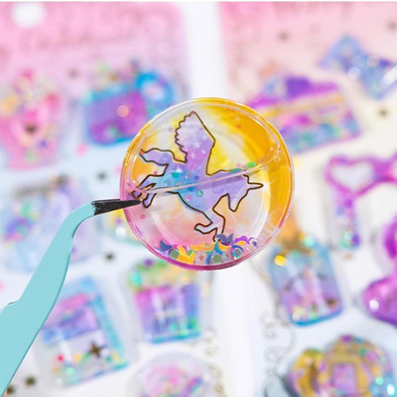 ウォーターシール ぷにぷに水入りシール 3D立体ステッカー 4枚セット スパンコール入り キラキラ可愛い 動物 キャラクター ごほうびステッカー デコシール 水筒 スマホケース 手帳 ノート putera-10439886 GRATIQUE MIEI サンプル画像3