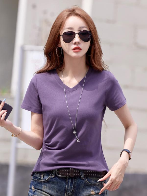 Tシャツ レディース カットソー トップス 半袖 Vネック 春夏 ギャザー ウエストマーク シャーリング プルオーバー 綿 コットン 無地 カジュアル フェミニン デイリー きれいめ オフィス 通学 通勤 細見え
