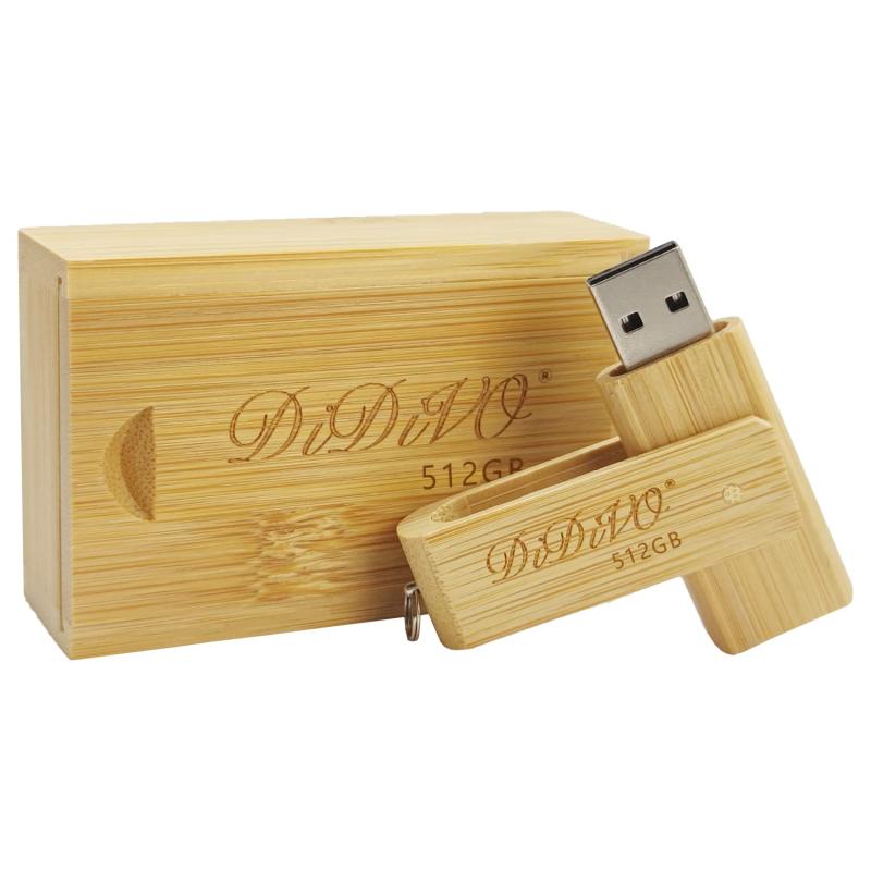 DIDIVO USBメモリ 512GB USB 2.0対応 フラッシュドライブ 小型 軽量 回転式 高速データ転送 読取り速度最大15MB/S USBメモリ木製の竹のギフトボックス ータ転送 Windows PCに対応 (512GB)【小型*軽量】USBメモリのサイズ：65mm×23mm×10.8mm、重量：10g、容量：512GB ストラップホールも付いているので、持ち運びに非常に便利だけではなく、USBメモリを保護し、紛失を防げます。【USBインターフェイス】：高速USB 2.0 規格に準拠し、USB 1.0 と下位互換性があります。読取り速度最大15MB/秒、書込み速度最大6MB/秒、作業効率の向上し、時間を節約します。【功能】日常のデータの保存にも適しています。保存できるデータには音楽、ビデオ、写真、映画、ソフトなどがある。テレビ、コンピューター、ノートパソコン、車載音楽、オーディオスピーカーなどデバイスに利用できる。【対応OS】Windows 10、Windows 8、Windows 7、Windows Vista、Windows 2000、Windows XP、Windows ME、Windows NT、Linux、Mac OS 8.6以降、携帯スピーカー、USB 2.0ポートの車載スピーカー など対応できます。他のソフトをインストールする必要がありませんので、簡単に設備のUSBポートを挿げるだけで使用できます【・サービス】期間があるので、もし何か問題がございましたら、お気軽にご連絡ください。大量に購入するお客様が必要でしたら、直接お問い合わせください。2.0スピードの関連機器に適応します。3.0スピード以上が必要な場合は、PS4などの当店の他の3.0製品を選択してください。