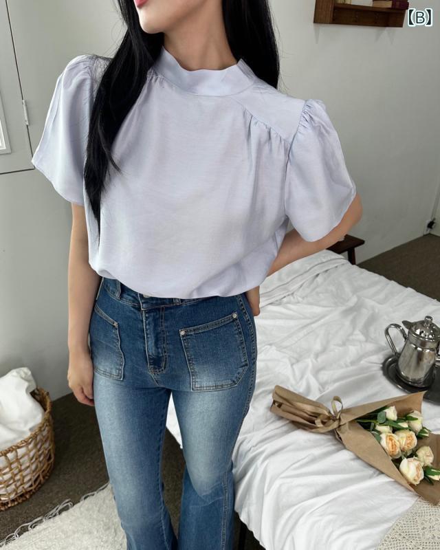 GRATIQUE MIEIのシャツ レディース トップス ブラウス 春夏 長袖 半袖 パフスリーブ 2way 前後着用 リボン ゆったり ルーズ 体型カバー 薄手 シフォン 涼しい 快適 フェミネンス カジュアル 韓国風 普段使い デート デイリー デイリーユース｜アングル3