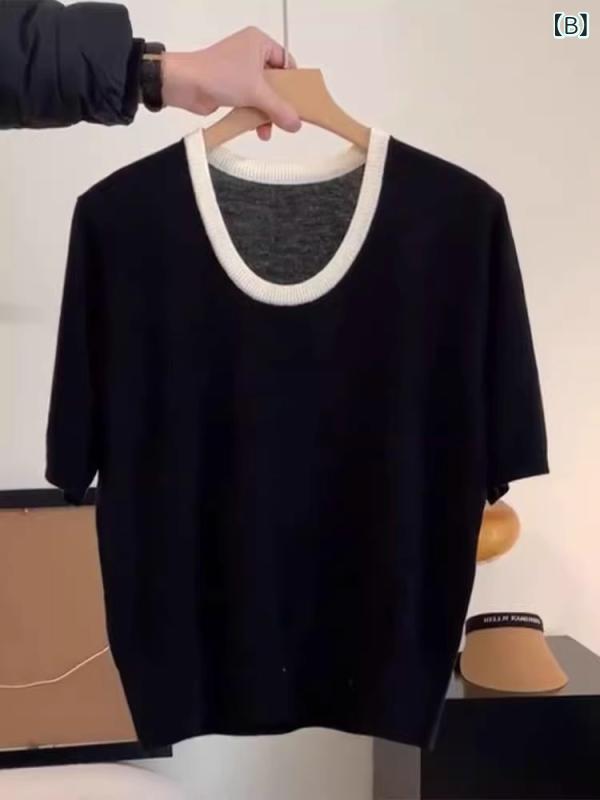 Tシャツ レディース 半袖 トップス 接触冷感 ニット 春夏 きれいめ 法式 小さめ デザイン 高級感 肩幅 putera-10454161 GRATIQUE MIEI サンプル画像3