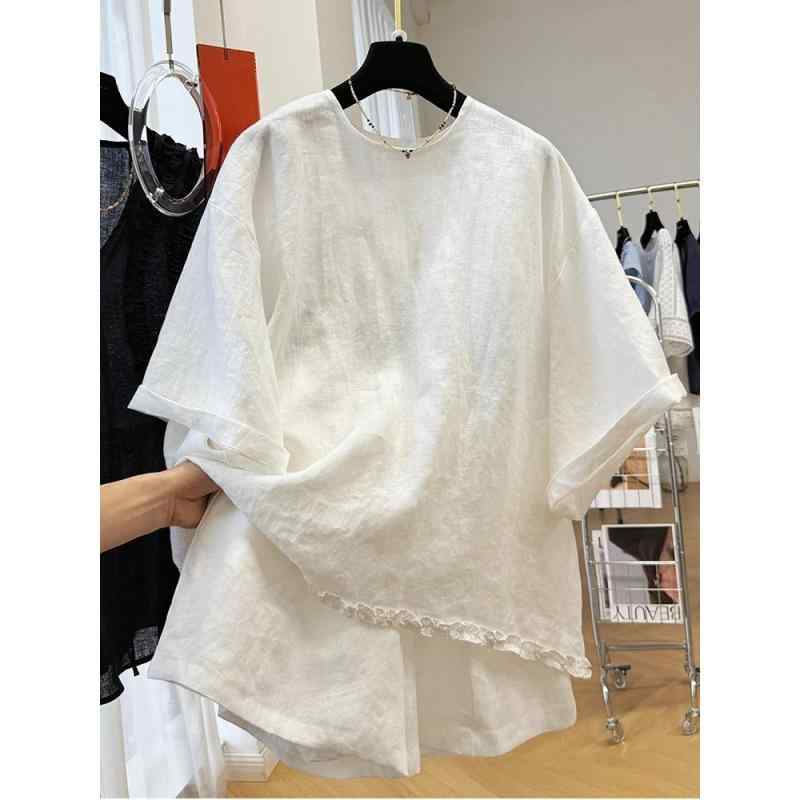 ・カテゴリ: カジュアルスーツ・トップススタイル: Tシャツ・パンツ丈: 五分丈・デザイン特徴: 切り替え・クラフト: 切り替え・素材: 綿、麻・カラー展開: ホワイト・サイズ展開: M、L、XL、2XL・スタイル: ストリート、セクシー、トレンド・袖タイプ: レギュラースリーブ・対象性別: レディース・袖丈: 五分袖