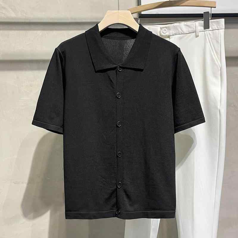 カーディガン メンズ 男性用 半袖 襟付き 開襟 接触冷感 薄手 ニット Tシャツ トップス カットソー サマーニット シャツ 涼しい 伸縮性 軽量 高級感 カジュアル 通気性 無地 プルオーバー 普段使い 日常