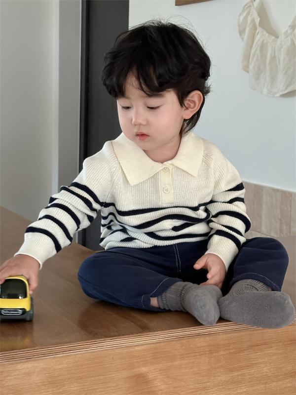 セットアップ キッズ 男の子 秋 長袖 トップス 襟付き セーター ニット デニムパンツ ジーパン ジーンズ ロングパンツ 長ズボン 2点セット 子供服 ベビー服 カジュアル 韓国風 ウエア おしゃれ かっこいい ブルー 80 90 100 110