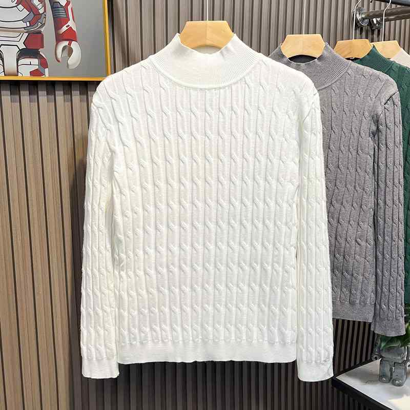 セーター メンズ 冬 ハーフハイネック ケーブル編み 長袖 毛衣 トップス ニット インナー 防寒 暖かい 中領 針織 プルオーバー タイト スリム シルエット カジュアル シンプル 無地 おしゃれ 紳士服 男性用