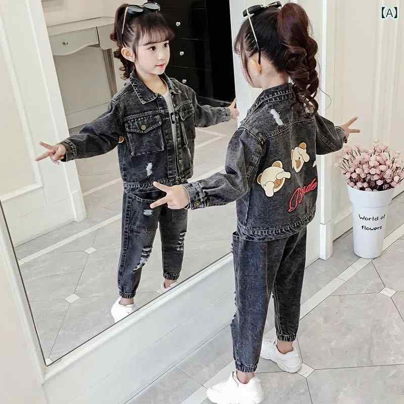 GRATIQUE MIEIのセットアップ 女の子 キッズ 子供 ジュニア デニム ジャケット 長袖 長ズボン ロングパンツ 2点セット アウター ジーンズ 上下セット カジュアル 通学 小学生 春秋 おしゃれ お出かけ ブルー｜アングル2