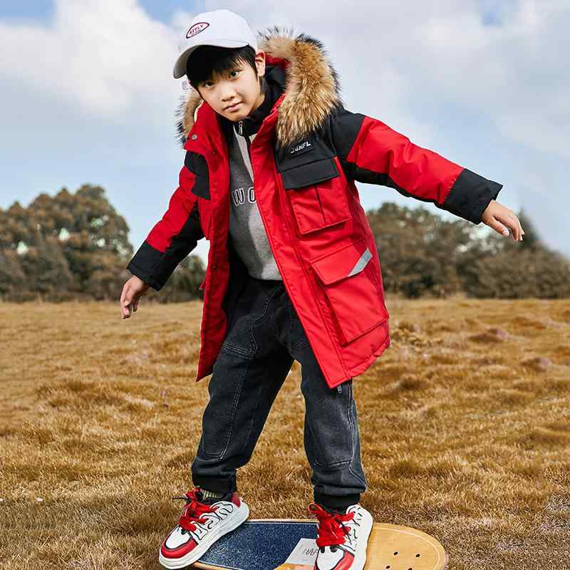 ダウンジャケット キッズ 男の子 中長丈 フード付き ファー付き アウター ジャンパー コート 子供服 羽絨服 厚手 防寒 暖かい カジュアル フード付きコート 上着 防寒着 通学 通園 アウトドア 秋冬