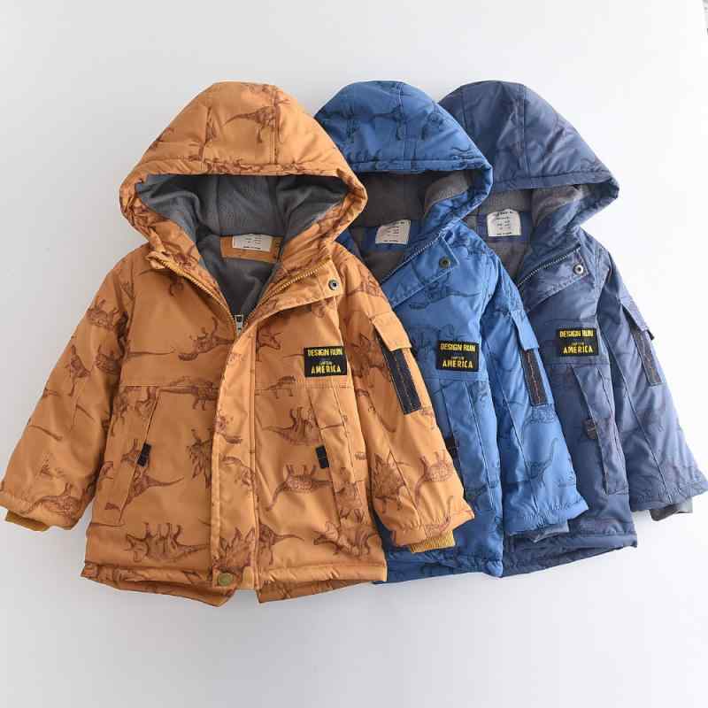 コート キッズ 男の子 フード付き ジャケット アウター 綿入り ココア 恐竜 プリン...