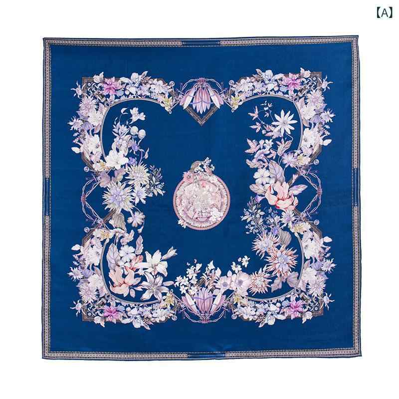 ・カラー展開: 繁花满庭藏藍、繁花满庭天藍、繁花满庭浅绿・サイズ: 86*86cm・編み方: 手工ロール・スタイル: スクエアスカーフ・主な素材: シルク100%・テイスト: エレガント、ラグジュアリー・加工: プリント
