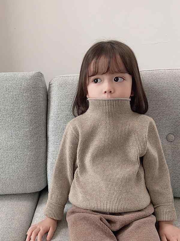 ニット セーター キッズ 子供 女の子 男の子 トップス プルオーバー ハイネック モックネック リブ 長袖 カットソー 無地 伸縮性 暖か 普段使い カジュアル シンプル 通園 通学 秋 冬