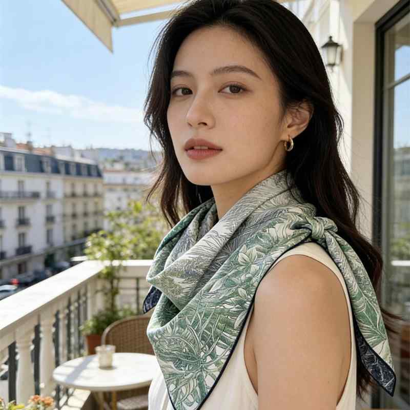 ・カラー展開: オレンジブラウンボタニカル、ブルーグリーンボタニカル・長さ: 88cm・織り方: 斜紋織・デザイン特徴: 花柄・スタイル: スクエアスカーフ・主な素材の割合: 100%・テイスト: ビジネス、万能、エレガント、オフィスファッション、ラグジュアリー、高級感・生地名称: シルク・主な素材: 絹・スタイル分類: ファッション通勤・サイズ: 90*90cm