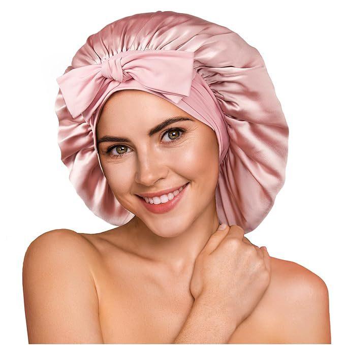 ナイトキャップ レディース シルク 桑蚕丝 ヘアキャップ 絹 大判 大きめ サイズ調整可能 紐付き 幅広 髪 ケア 美髪 抜け毛 摩擦 予防 快眠 睡眠 帽子 かぶりもの インナーキャップ 無地 シンプル 軽い 軽量