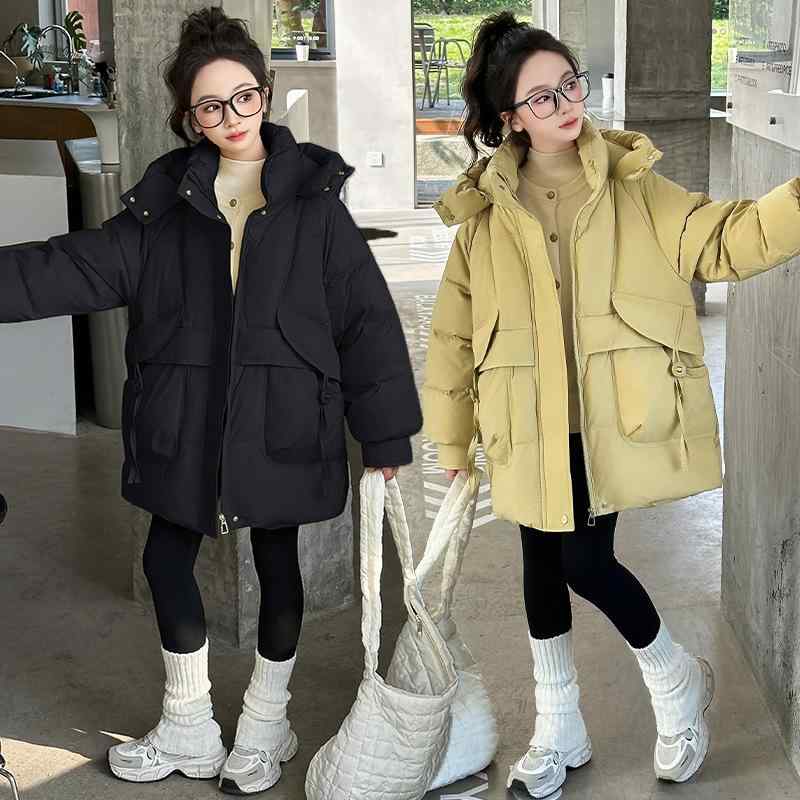 コート 女の子 綿服 アウター ダウン風ジャケット キッズ 子供 服 中綿コート 冬服 厚手 防寒 暖かい フード付き かわいい 通学 通園 外遊び カジュアル レッド ベージュ