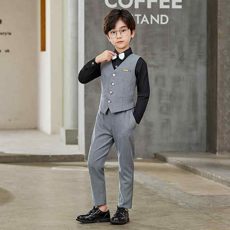 ・性別: メンズ・スタイル: 韓国風・セット内容: ジャケット・ベスト・スラックスの3点セット、またはシャツを含む4点セット・袖丈: 長袖・パンツ丈: 長ズボン・生地加工: 柔軟加工・厚み: 普通・柄: 無地・素材: ポリエステル70%・留め具の種類: シングルブレスト・カラー展開: 灰色3点セット、青色3点セット、灰色4点セット（シャツ付き）、青色4点セット（シャツ付き）・サイズ展開: 90cm（推奨体重10-13kg）、100cm（推奨体重13-15kg）、110cm（推奨体重15-18.5kg）、120cm（推奨体重18.5-21.5kg）、130cm（推奨体重21.5-25kg）、140cm（推奨体重25-29kg）、150cm（推奨体重29-33.5kg）、160cm（推奨体重34-38kg）、170cm（推奨体重38.5-44kg）・カテゴリ: 子供用スーツセットアップウェアセット