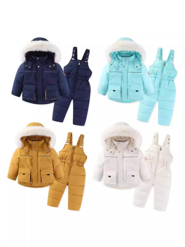 セットアップ 男の子 女の子 ベビー キッズ 子供服 冬物 裏起毛 フード付き ファー付き アウター ジャケット ブルゾン トップス パンツ ズボン 上下セット 厚手 防寒 保暖 温かい カジュアル 普段使い 通園 幼児 レッド