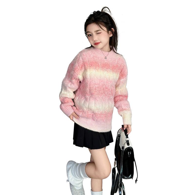 ・カテゴリ: 子供用セーター・性別: 女の子・スタイル: 韓国風・対象年齢: 中大童（8歳以上、身長140cm以上）・毛糸の太さ: 普通・厚み: 普通・袖丈: 長袖・ネックライン: クルーネック・柄: 無地・デザイン要素: バイカラー、トレンド・素材: アセテート繊維100%・安全基準: B類・カラー展開: 画像色・サイズ展開: 120cm、130cm、140cm、150cm、160cm、170cm