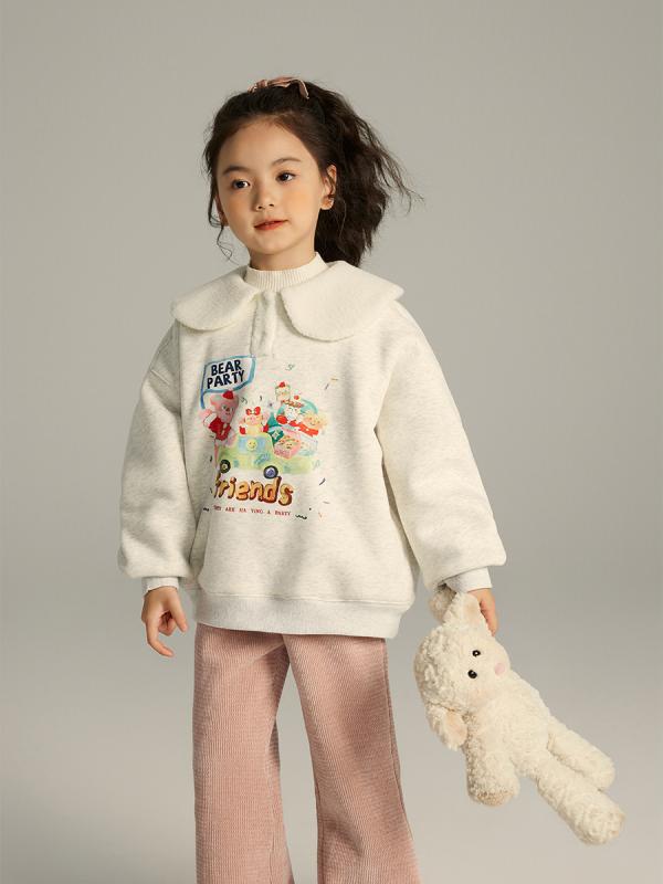 トレーナー スウェット 女の子 キッズ 子供 長袖 襟付き 襟 フリース 裏起毛 厚手 暖かい 防寒 幼児 ベビー トップス プルオーバー キャラクター プリント イラスト カジュアル スポーツ 通学 部屋着 旅行 秋 冬 秋冬