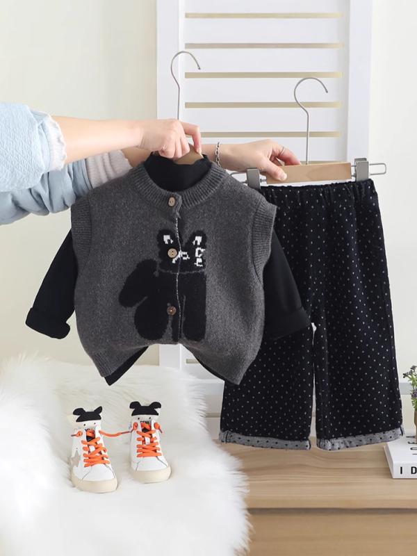 セットアップ 女の子 キッズ 春秋 ニット ベスト セーター 長ズボン ストレートパンツ 3点セット トップス ボトムス 子供服 ガールズ カジュアル かわいい おしゃれ 上下セット 通学 通園 普段使い
