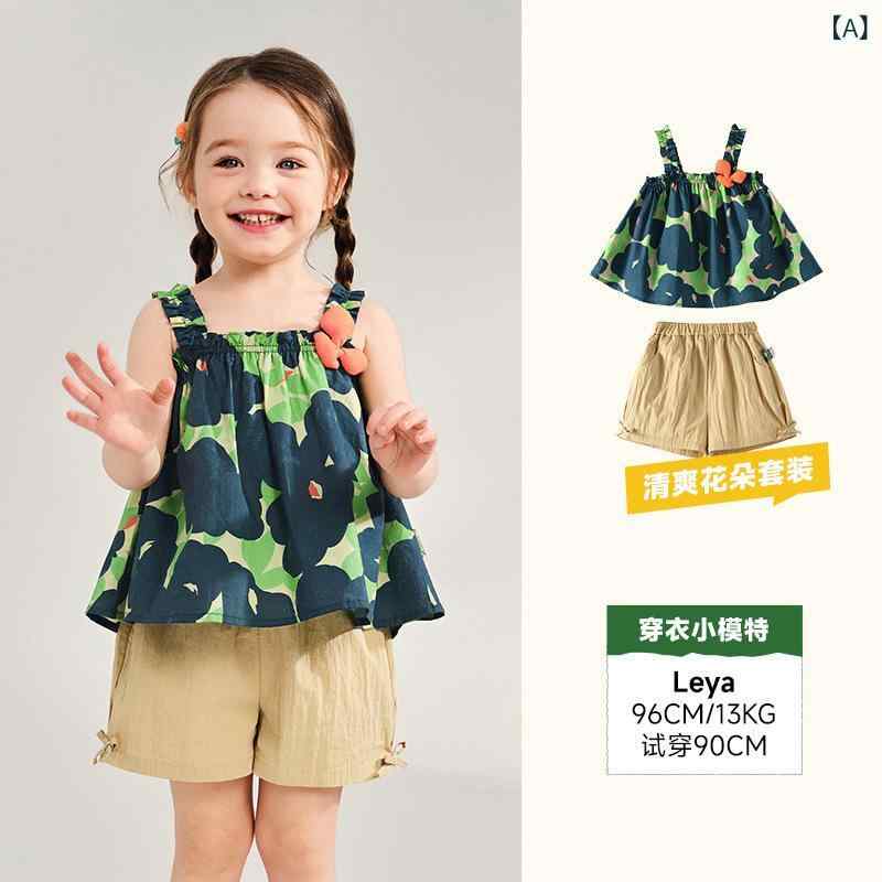 セットアップ 女の子 キッズ ベビー ジュニア 上下セット 半袖 ノースリーブ キャミソール トップス ショートパンツ ハーフパンツ ズボン ボトムス 花柄 フラワー リゾート風 バカンス 旅行 カジュアル 普段着 通園 通学 涼しい 薄手
