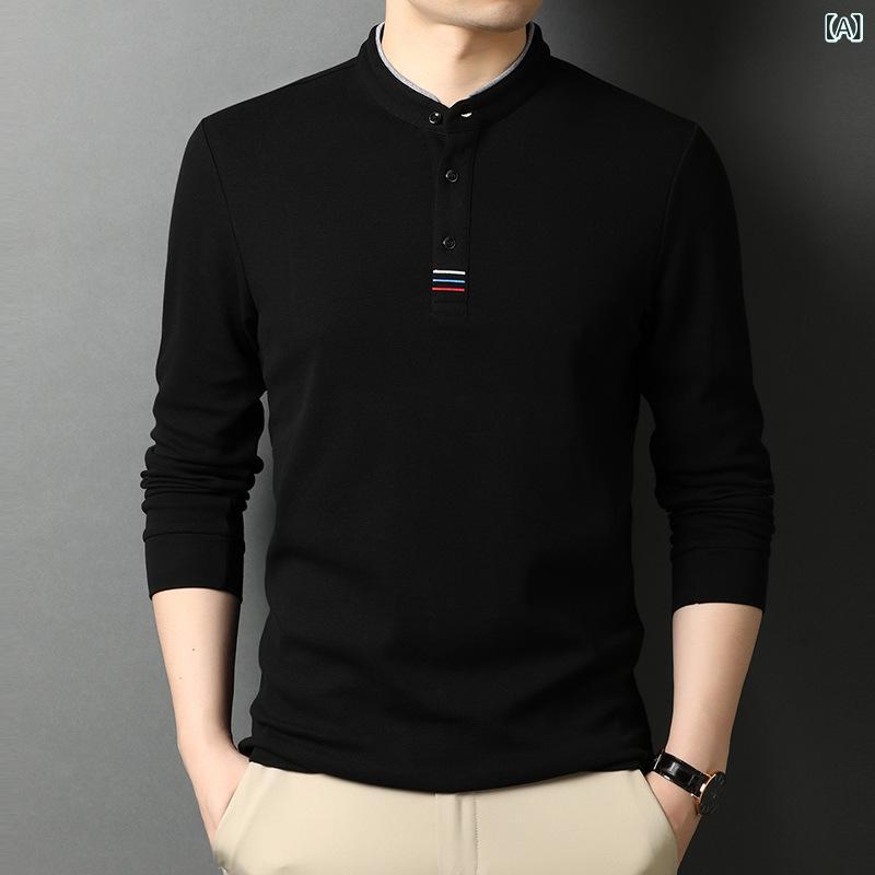 ・カテゴリ: Tシャツ・スタイル: 韓国風・主な素材: 綿100%・柄: 無地・シルエット: ストレート・対象: メンズ・ネックライン: ポロカラー・袖丈: 長袖・フード: なし・生地の厚さ: 薄手・誤差範囲: 0-3cm・着用シーン: カジュアル・デザイン詳細: リブ裾・カラー展開: ブラック、グリーン、ブルー、ワインレッド、グレー、イエロー・サイズ展開: 165、170、175、180、185・袖の種類: レギュラースリーブ・重量: 180g-250g