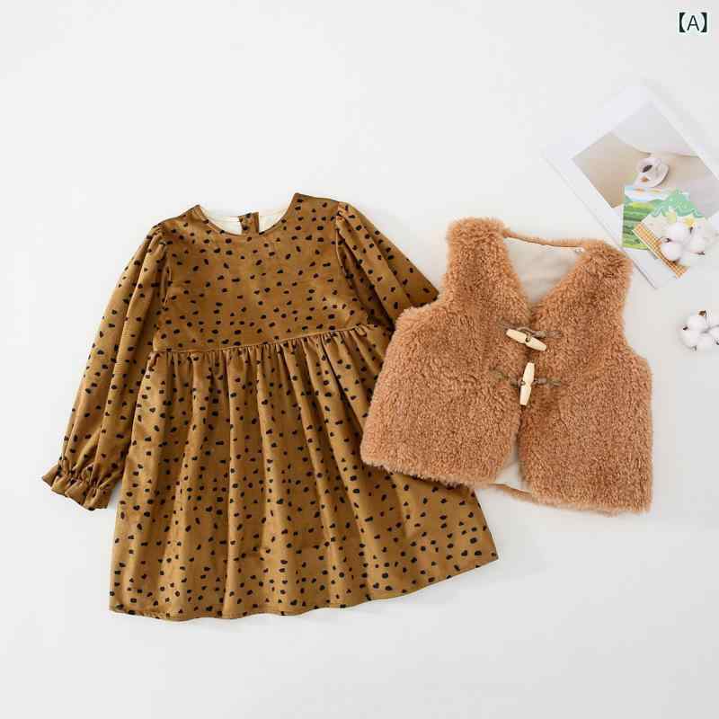 ・カテゴリ: 子供服セットアップ・対象性別: 女児・スタイル: 韓国風・セット内容: ワンピース、ベスト・袖丈: 長袖・生地加工: 起毛、ソフト加工・厚さ: 極厚・柄: ドット・主な素材: 綿95%・安全基準: B類・カラー展開: ワンピース+ベスト・サイズ展開: 90cm、100cm、110cm、120cm、130cm