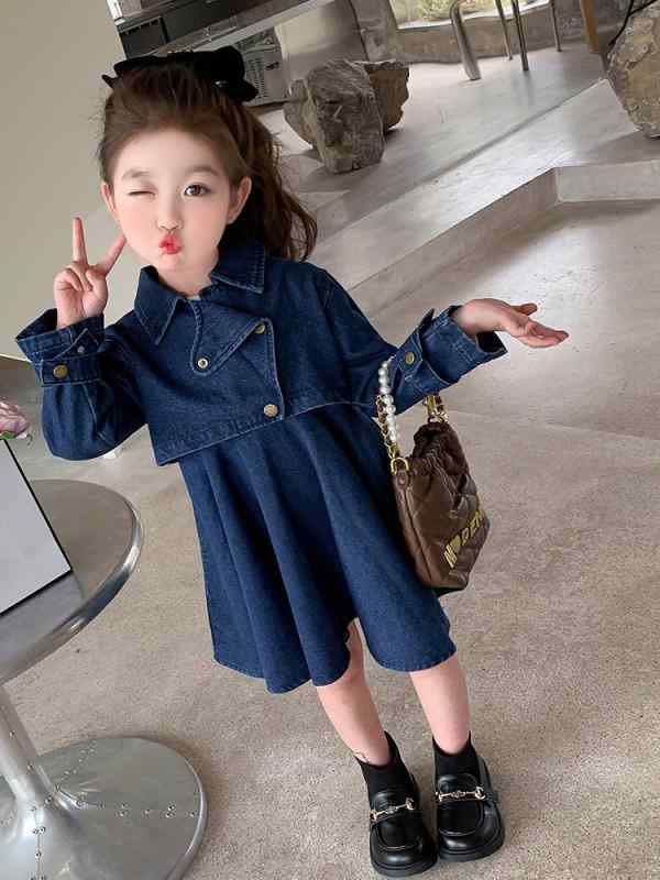 セットアップ キッズ 女の子 子供服 長袖 デニム ジャケット アウター ジャンパー 背心 スカート ノースリーブ ワンピース 2点セット 上下セット 春 秋 通学 通園 おしゃれ カジュアル