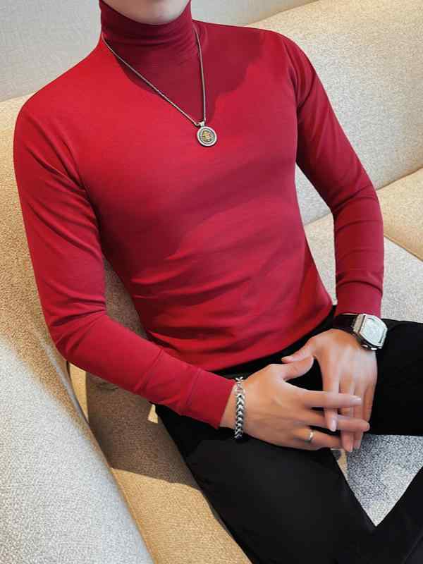 Tシャツ メンズ 秋冬 タートルネック ハイネック トップス カットソー インナー 下着 長袖 防寒 暖かい 伸縮性 ストレッチ フィット 無地 綿混 コットン素材 カジュアル シンプル
