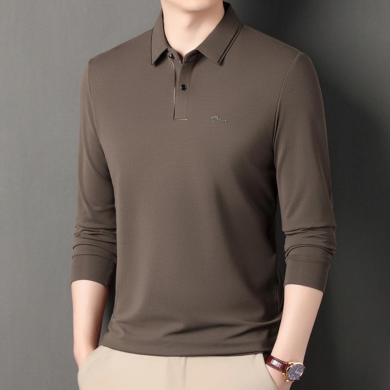・カテゴリ: Tシャツ・主な素材: 桑蚕丝（シルク）96%以上・柄: 固形（無地）・シルエット: レギュラーフィット・ターゲット層: 中年、大人・スタイル: カジュアル・仕様: プルオーバー・ネックライン: 襟付き・袖丈: 長袖・フード: なし・生地の厚さ: 標準・サイズ誤差範囲: 2cm・素材名称: シルク・着用シーン: カジュアル・デザイン詳細: ステッチ・プリントテーマ: エコロジー・加工: 形態安定（ノーアイロン）・カラー展開: ブルー、キャメル、レッド、グリーン、ダークブラウン、ブラック・サイズ展開: 165/48/M、170/50/L、175/52/XL、180/54/2XL、185/56/3XL、190/58/4XL・袖型: レギュラースリーブ・重量: 180g-250g・機能性: 通気性、防水、防しわ、防汚、吸湿速乾・性別: メンズ