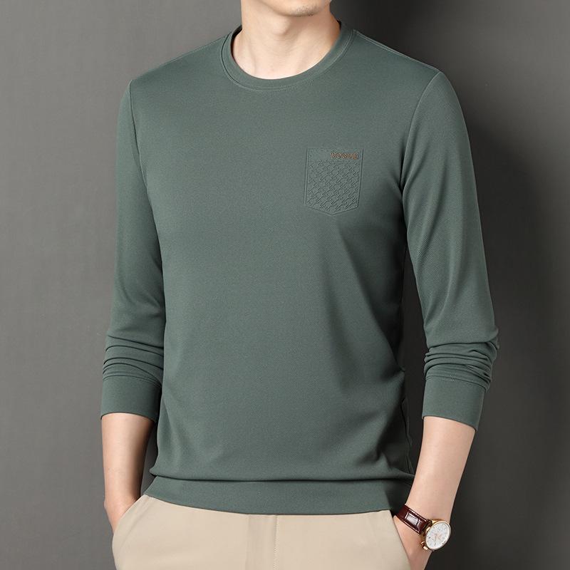 ・スタイル: 韓国風・主な素材: 桑蚕丝（シルク）96%以上・柄: 無地・シルエット: レギュラーフィット・ネックライン: クルーネック・袖丈: 長袖・生地: シルク・着用シーン: カジュアル・デザイン詳細: ステッチ加工・加工: 形態安定・カラー展開: グレーグリーン、ライトブラウン、レンガ、ブルーグレー、ブラック、ホワイト・サイズ展開: 165/48/M、170/50/L、175/52/XL、180/54/2XL、185/56/3XL、190/58/4XL・カテゴリ: Tシャツ・袖型: レギュラースリーブ・重量: 180g-250g・機能性: 通気性、防水、防汚、吸湿速乾・対象性別: メンズ