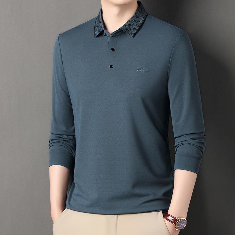 ・カテゴリ: Tシャツ・スタイル: 韓国風・主な素材: シルク（桑蚕糸）96%以上・柄: 無地・シルエット: レギュラーフィット・ターゲット: 中年、成人・スタイルカテゴリ: ファッション都市（24-35歳）・デザイン: プルオーバー・ネックライン: ポロカラー・袖丈: 長袖・フード: フードなし・生地の厚さ: 普通・仕上がり寸法誤差: 2cm・生地名: シルク・着用シーン: カジュアル・デザイン詳細: ステッチ・プリントテーマ: エコ・加工: ノーアイロン加工・カラー展開: ブルー、キャメル、レッド、ハチン、ディープコーヒー、ブラック・サイズ展開: 165/48/M、170/50/L、175/52/XL、180/54/2XL、185/56/3XL、190/58/4XL・袖型: レギュラースリーブ・重量: 180g以上〜250g未満・機能性: 通気性、防水、防シワ、防汚、吸湿速乾・性別: メンズ