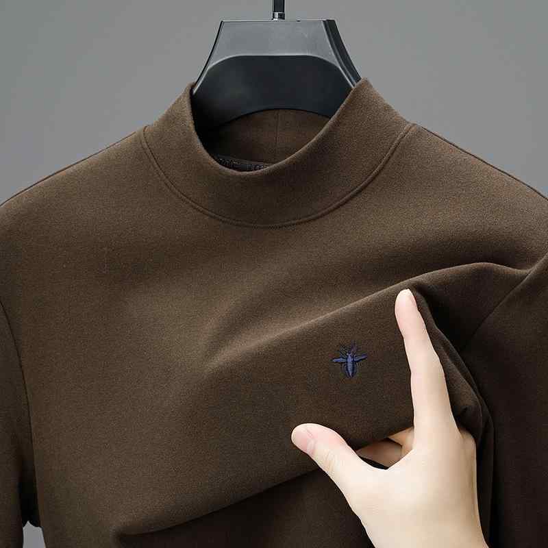 Tシャツ メンズ インナーシャツ 長袖 カットソー 衛衣 ハイネック ボトルネック 秋冬 トップス カジュアル 紳士服 防寒 暖かい 保温 快適 インナー プルオーバー ファッション シンプル 無地 ブラック