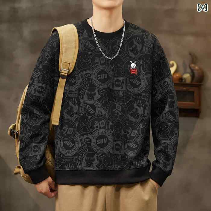 ・カテゴリ: Tシャツ・スタイル: 韓国風・主な素材: 綿51%-70%（綿混紡）・柄: キャラクター・シルエット: ルーズフィット・ネックライン: クルーネック・袖丈: 長袖・フード: フードなし・生地の厚さ: 普通・誤差範囲: 1-3cm・適用シーン: カジュアル・デザイン詳細: ポケット飾り・プリントテーマ: ユニーク・おもしろ・加工: ノーアイロン加工・カラー展開: ブラック、ホワイト、ダークグレー、アプリコット、ダークグレーグリーン・サイズ展開: M、L、XL、2XL、3XL、4XL・袖の種類: レギュラースリーブ・重量: 180g-250g・素材機能: 高色堅牢度・対象性別: メンズ