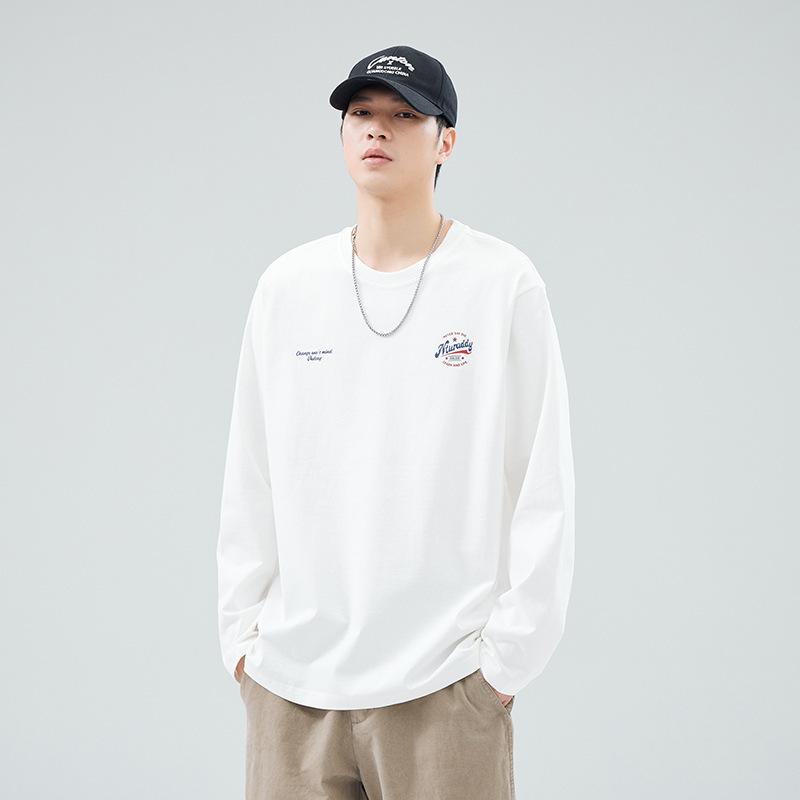 ・スタイル: 韓国風・主な素材: 綿100%・柄: 無地・版型: ルーズフィット・ターゲット: 青年、メンズ（18-24歳）・スタイル仕様: プルオーバー・ネックライン: クルーネック、襟なし・袖丈: 長袖・フード: フードなし・厚さ: 薄手・仕様ディテール: アイロン不要・カラー展開: アイボリー、ネイビー、ダークグレー・サイズ展開: M、L、XL、2XL、3XL、4XL・カテゴリ: Tシャツ・袖型: レギュラースリーブ・重量: 約180g-250g・機能性: 抗菌