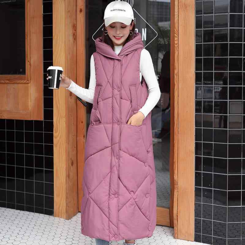 ベスト レディース 秋冬 ロング丈 中綿 ダウンベスト 羽絨 厚手 撥水 防寒 防風 暖かい アウター ノースリーブ フードなし 軽量 ぽっちゃり 大きめ 大きいサイズ 体型カバー カジュアル 普段使い 通学 通勤 オフィス 旅行 無地 シンプル カーキ