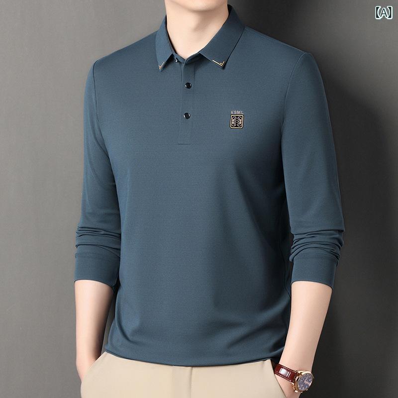 Tシャツ メンズ 紳士 男性用 長袖 インナー トップス 打底衫 無地 形態安定 ノーアイロン シームレス ビジネス カジュアル 秋冬 普段使い 通勤 用 高級感 おしゃれ シンプル インナーシャツ プルオーバー