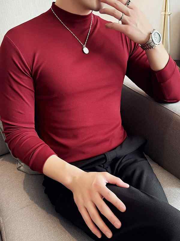 ・スタイル: 韓国風・主な素材: 綿 91%〜95%・柄: 無地・版型: スリムフィット・対象: 男、ユース・デザイン: プルオーバー・ネックライン: タートルネック、ロールネック・袖丈: 半袖、長袖・フード: フードなし・生地の厚さ: 普通・サイズ誤差範囲: 1-3cm・素材名: コットン混紡・着用シーン: 日常・デザイン詳細: 飾りステッチ・プリントテーマ: シティスタイル・加工技術: ノーアイロン加工・カラー展開: 白色（短袖）、深灰色（短袖）、黒色（短袖）、黄色（短袖）、桔红色（短袖）、墨绿色（短袖）、军绿色（短袖）、藏青色（短袖）、咖啡色（短袖）、白色（长袖）、灰色（长袖）、深遂灰（长袖）、桔红色（长袖）、黄色（长袖）、墨绿色（长袖）、军绿色（长袖）、藏青色（长袖）、咖啡色（长袖）、安可拉红（长袖）、黒色（长袖）・サイズ展開: M（47.5-55kg）、L（55-60kg）、XL（60-65kg）、XXL（65-70kg）、3XL（70-77.5kg）、4XL（77.5-87.5kg）・カテゴリ: Tシャツ・袖型: レギュラー・生地重量: 180g〜250g・機能性: 通気性