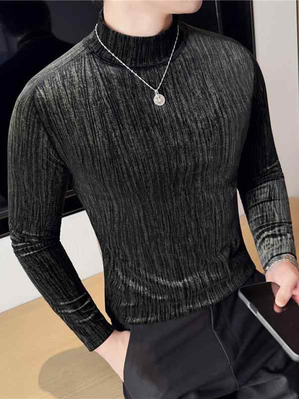 ・カテゴリ: Tシャツ・スタイル: 韓国風・主な素材: ポリエステル91%〜95%・柄: ストライプ・シルエット: スリムフィット・対象: メンズ・デザイン: プルオーバー・ネックライン: タートルネック・袖丈: 長袖・フード: なし・生地の厚さ: 普通・生地素材: 化学繊維混紡・着用シーン: 日常・デザイン詳細: 装飾ステッチ・プリントテーマ: シティスタイル・加工: ノーアイロン加工・カラー展開: ダークグレー、ダークグリーン・サイズ展開: M（50-55kg）、L（55-62.5kg）、XL（62.5-67.5kg）、XXL（67.5-72.5kg）、3XL（72.5-77.5kg）、4XL（77.5-85kg）・袖型: レギュラー・重量: 約350g〜400g・機能性: 通気性、耐摩耗性