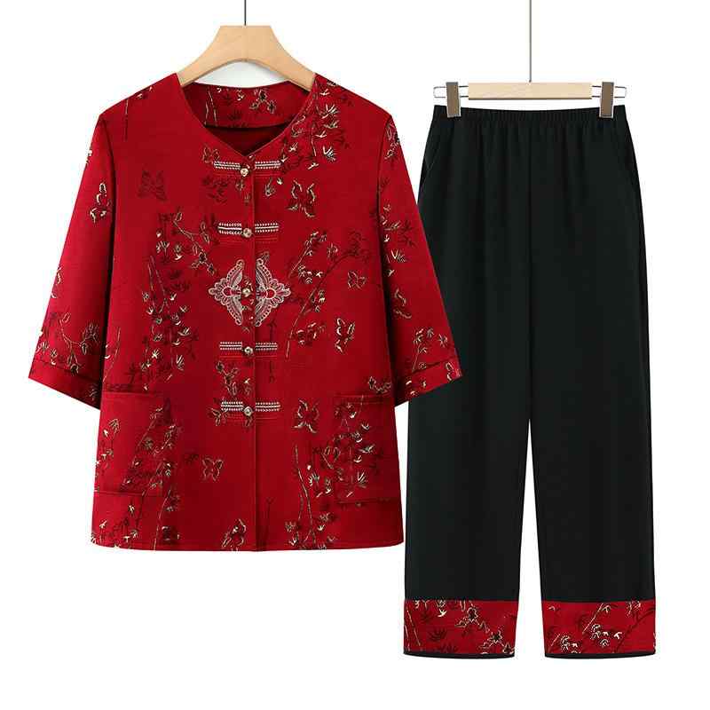 セットアップ 7分袖シャツ パンツ 上下セット 2点セット レディース シニア ミセス 婦人服 お母さん 祖母 70代 花柄 前開き ボタン ゆったり 体型カバー 涼しい 薄手 上品 お出かけ 普段使い 旅行 夏 ベージュ putera-10494457 GRATIQUE MIEI パッケージ画像