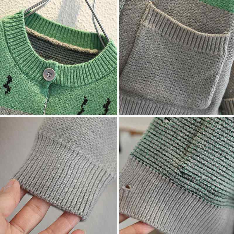 キッズ ニット カーディガン 男の子 女の子 セーター ワニ キャラクター 刺繍 クルーネック 丸首 長袖 前開き ボタン アウター 子供服 トップス 通園 通学 お出かけ 春 秋 冬 カジュアル かわいい おしゃれ