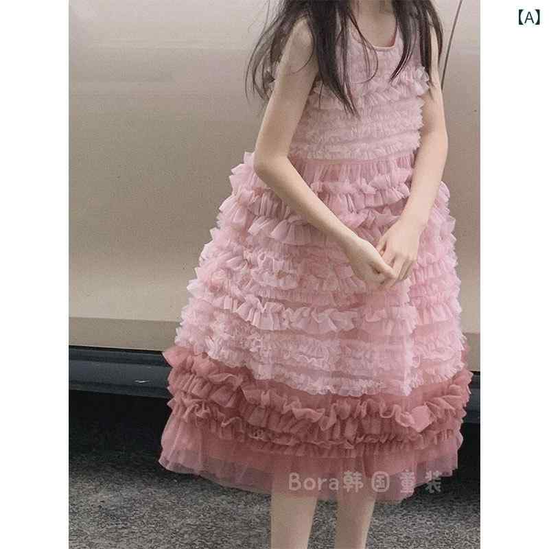 ・スタイル: プリンセス風・カテゴリ: ワンピース、キッズドレス・主な素材: ポリエステル100%・裏地素材: 綿90%以上・対象性別: 女の子・対象年齢: 8歳以上（身長140cm以上）・柄: 無地・生地加工: 柔軟加工・デザイン: サスペンダー、ティアードスカート・カラー展開: ピンク・サイズ展開: 90cm、100cm、110cm、120cm、130cm、140cm、150cm、160cm