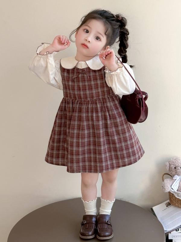 ・カテゴリ: キッズアンサンブル・対象性別: 女の子・スタイル: 韓国風・セット内容: スカートセット（2点セット）・対象年齢: 中小童（3～8歳、身長100～140cm）・袖丈: 長袖・生地加工: 柔軟加工・厚み: 普通・柄: チェック柄・素材: ポリエステル80%・安全基準: B類・留め具の種類: プルオーバー・カラー: 画像色・対応身長: 90cm、100cm、110cm、120cm、130cm、140cm