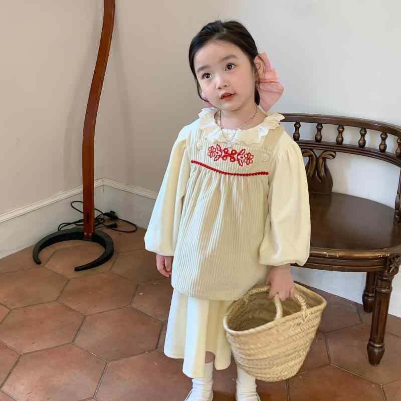 ジャンパースカート セットアップ 長袖 ワンピース キッズ 子供 女の子 コーデュロイ カットソー 2点セット かわいい 韓国風 お出かけ 通園 旅行 秋 冬