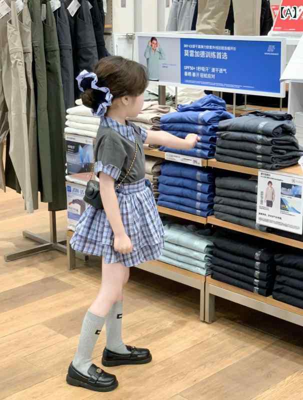 子供服 セットアップ 女の子 半袖 シャツ キュロット スカート チェック柄 スクール風 カジュアル 通園 通学 お出かけ キッズ ジュニア 夏 ベージュ