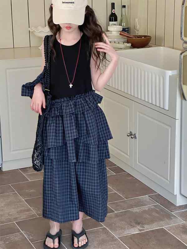 ワンピース キッズ 女の子 ジュニア 子供服 半袖 ティアード チェック柄 切り替え フリル おしゃれ かわいい お出かけ 通園 通学 春 夏