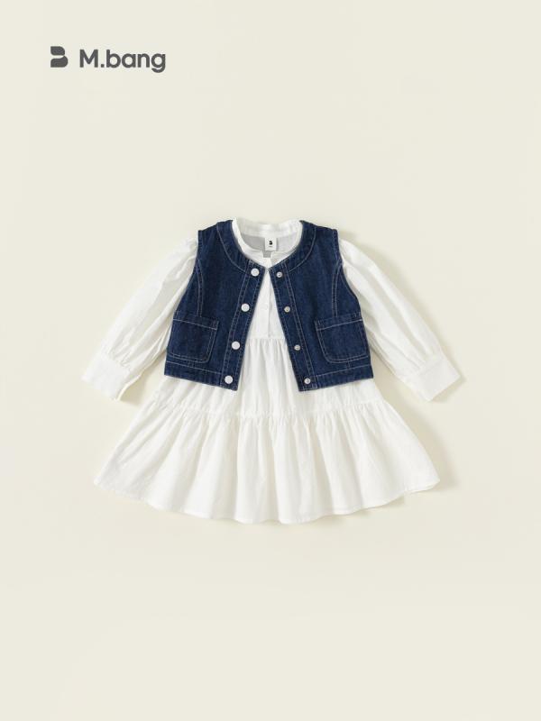 子供服 女の子 セットアップ 長袖 春 秋 おしゃれ デニムベスト ワンピース 2点セット ベビー服 ジュニア 通学 お出かけ カジュアル